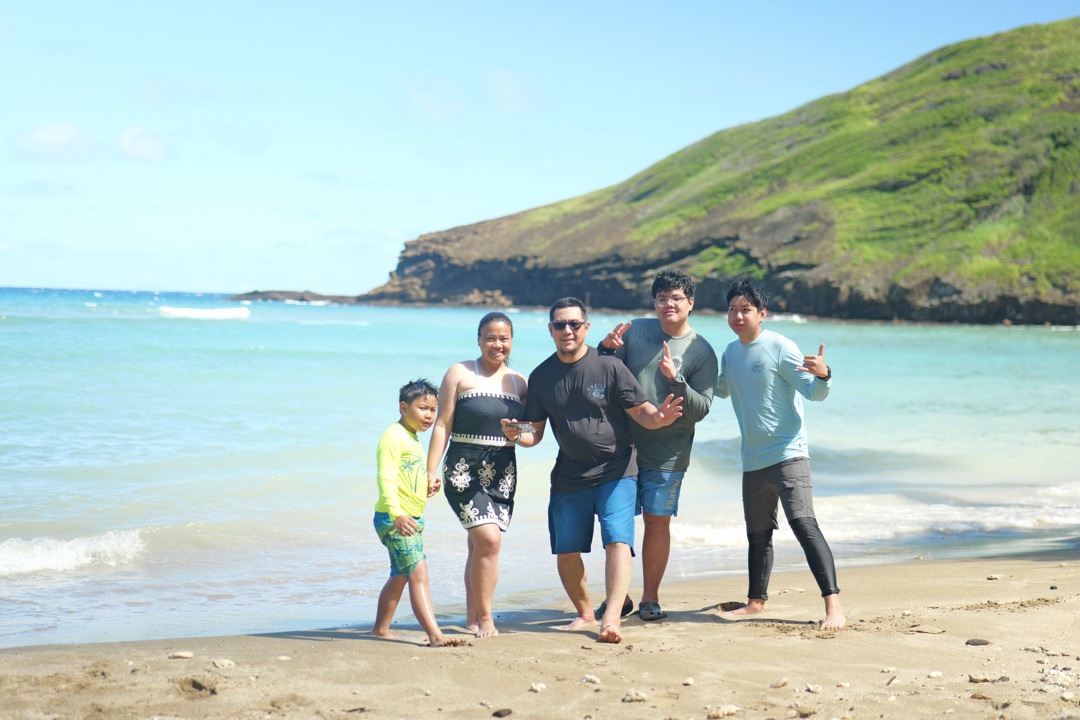 The whole family at Hanauma Bay, Oahu Hawaii